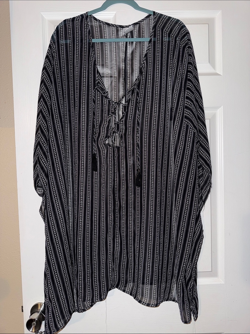 Striped Black and White Lace-Up Tunic